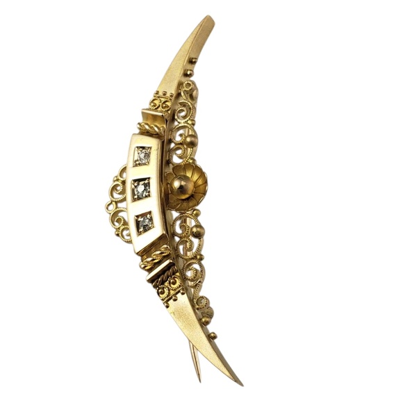 Antique 15 Karat Yellow Gold Diamond Brooch/Pin #21405 - Picture 2 of 6